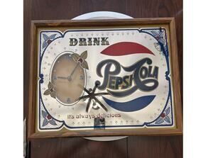 Rare Vintage 70s Drink Pepsi Cola Always Delicious Mirror Wall Clock Works
